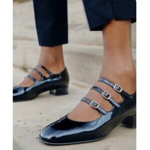 Carel Paris Patent Leather Mary Jane Heels Black Size 38/7.5 Low Block Heel